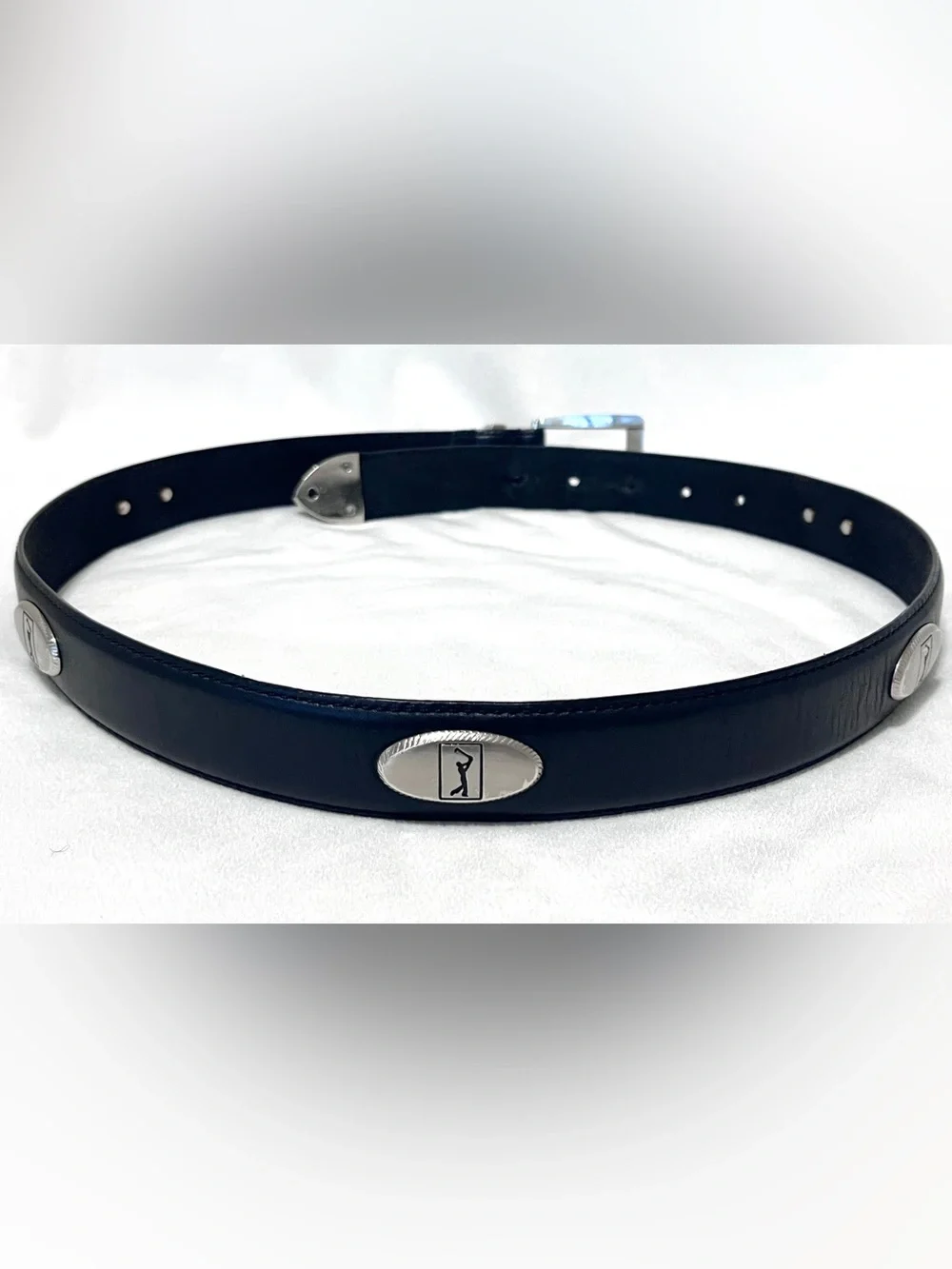 PGA TOUR Men's Black Top Grain Cowhide Leather 5-Concho Golf Belt Size 34